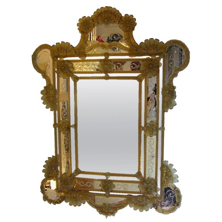 Big Antique Venetian Etched Mirror With Rich Gold Glass Details At 1stdibs Inside Most Recently Released Antique Gold Etched Wall Mirrors (View 5 of 15)