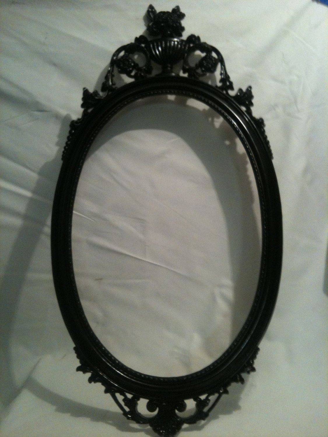 Black Oval Cut Wall Mirrors Inside Well Known Gloss Black Oval Picture Frame Mirror Shabby Chic Baroque (View 7 of 15)