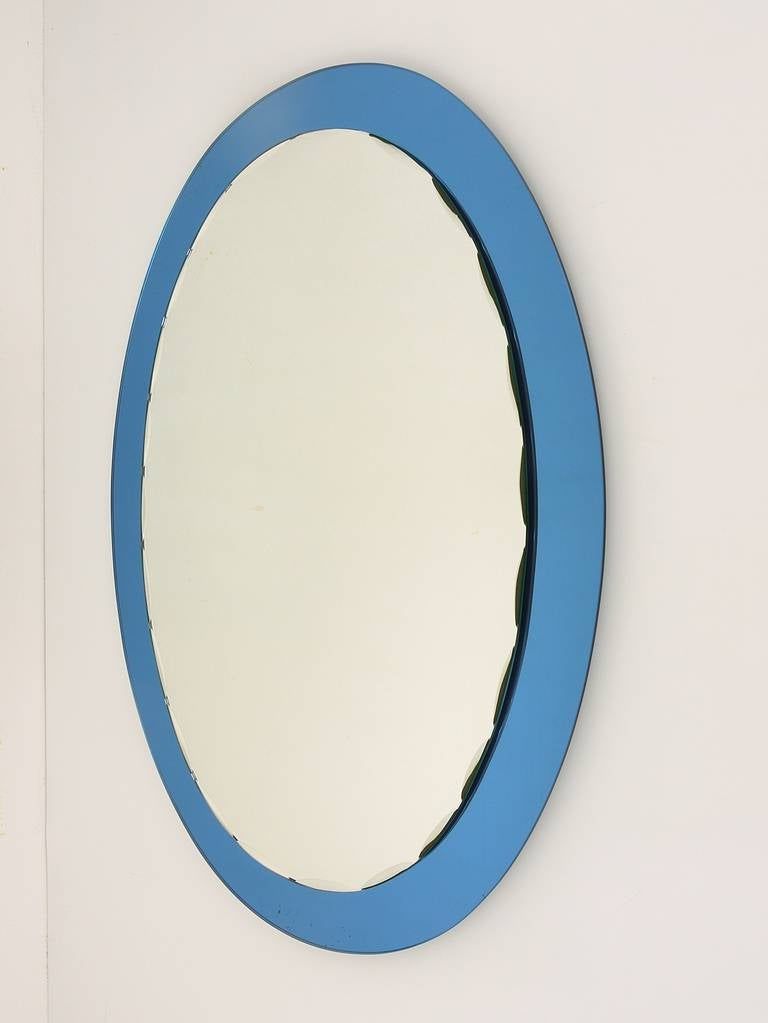Blue Oval Scalloped Crystal Arte Wall Mirror, Italy, 1960s For Sale At Intended For Popular Scalloped Round Wall Mirrors (View 1 of 15)