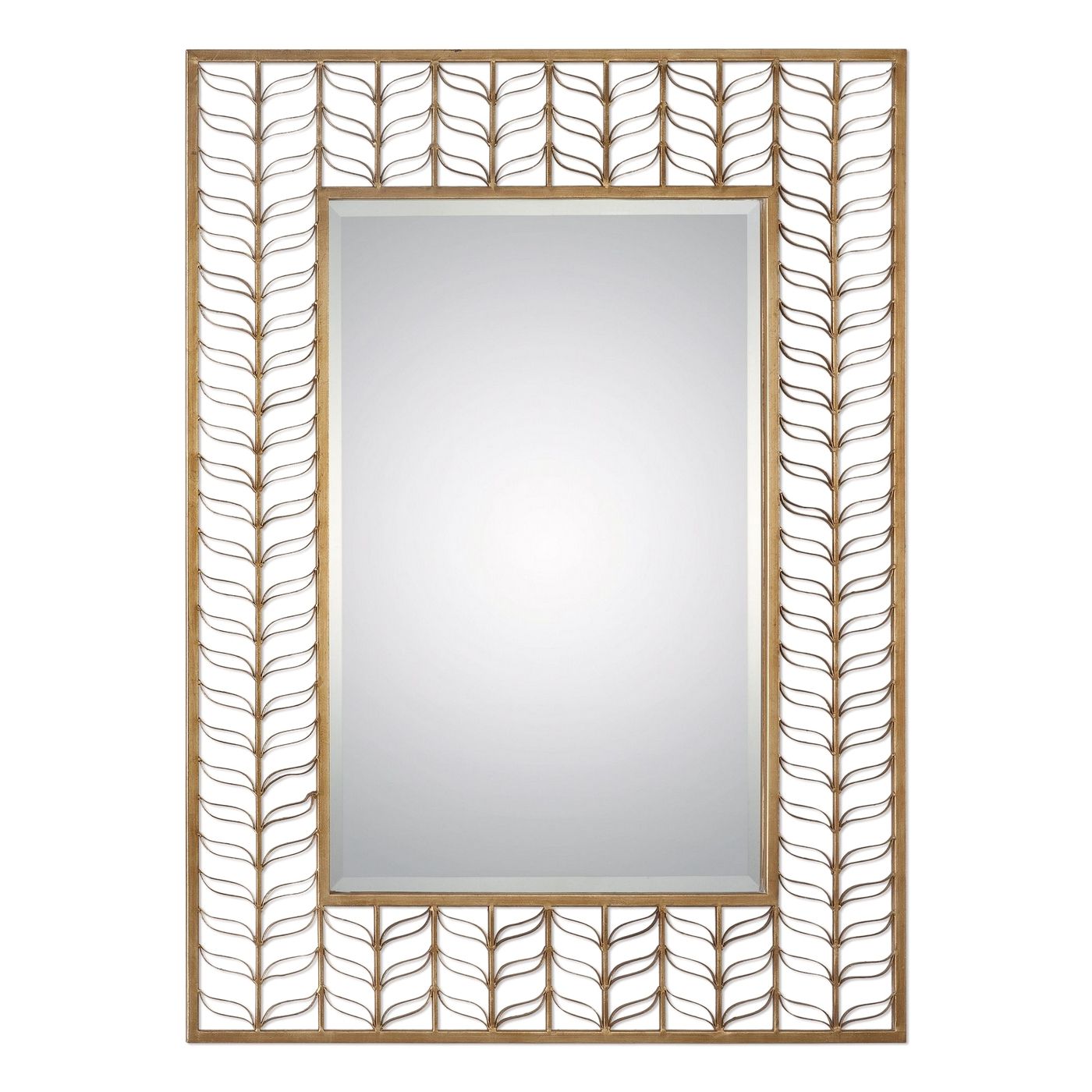 Butterfly Gold Leaf Wall Mirrors Regarding Most Recently Released Phyllida Artistic Rectangular Mirror With Gold Leaf Pattern Metal Frame (View 2 of 15)