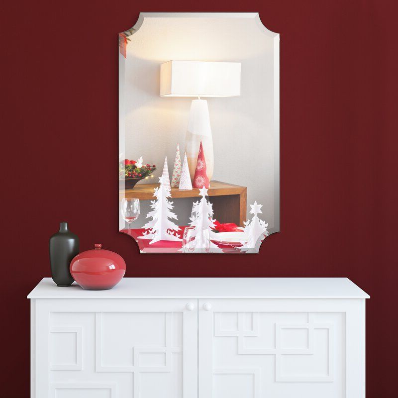Charlton Home Anahi Frameless Beveled Design Ovation Reign Rectangle Intended For Trendy Square Frameless Beveled Vanity Wall Mirrors (View 14 of 15)