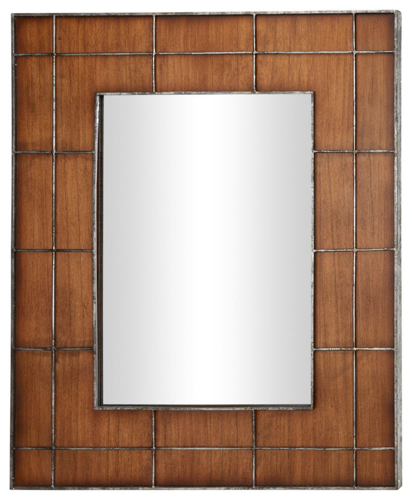 Chestnut Brown Wall Mirrors Regarding Best And Newest Large Rectangular Golden Brown Wood Wall Mirror With Metal Grid Overlay (View 4 of 15)