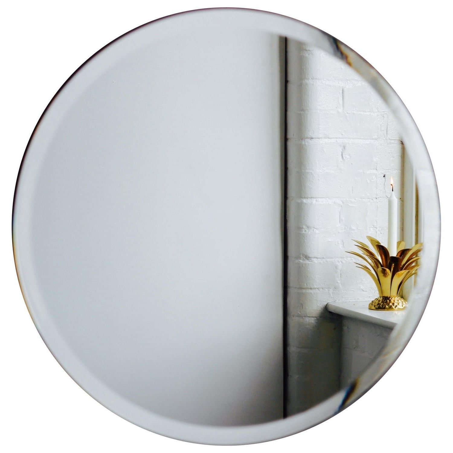 Crown Frameless Beveled Wall Mirrors Pertaining To Best And Newest Orbis™ Round Frameless Beveled Mirror With Brass Clips – Extra Large (View 7 of 15)