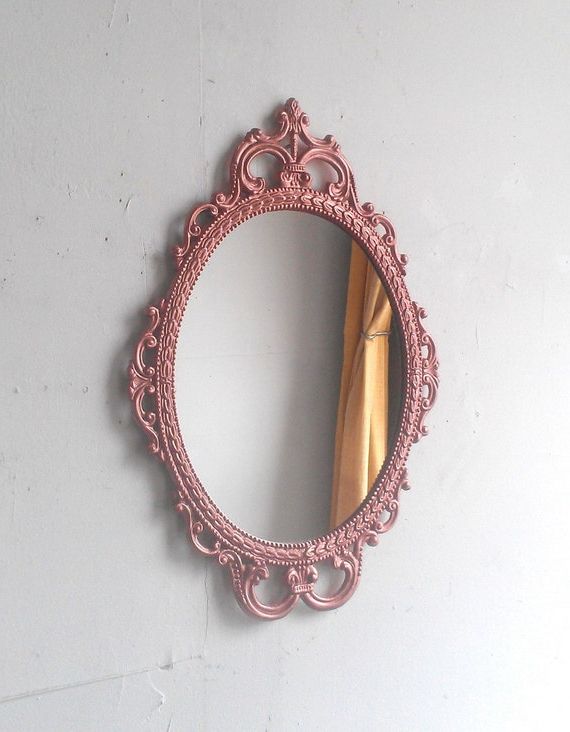 Current Antique Aluminum Wall Mirrors Intended For Rose Gold Wall Mirror In Hand Painted Vintage Metal Frame  (View 5 of 15)