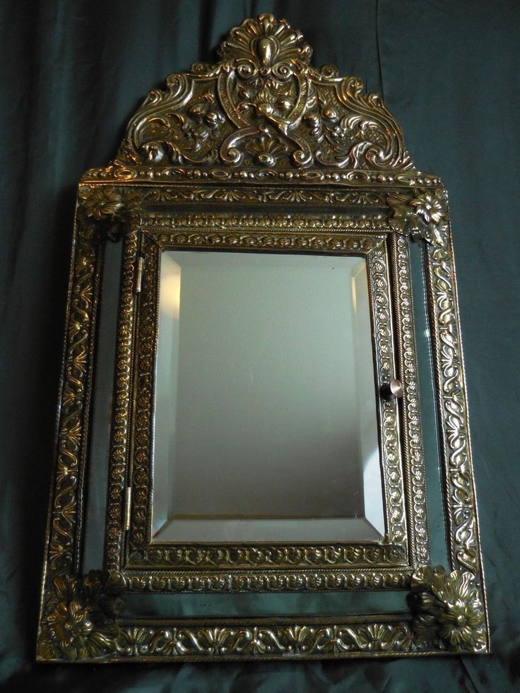 Current Antique Ornate Brass Wall Vanity Mirror Cabinet Hall Victorian Parlor With French Brass Wall Mirrors (View 6 of 15)