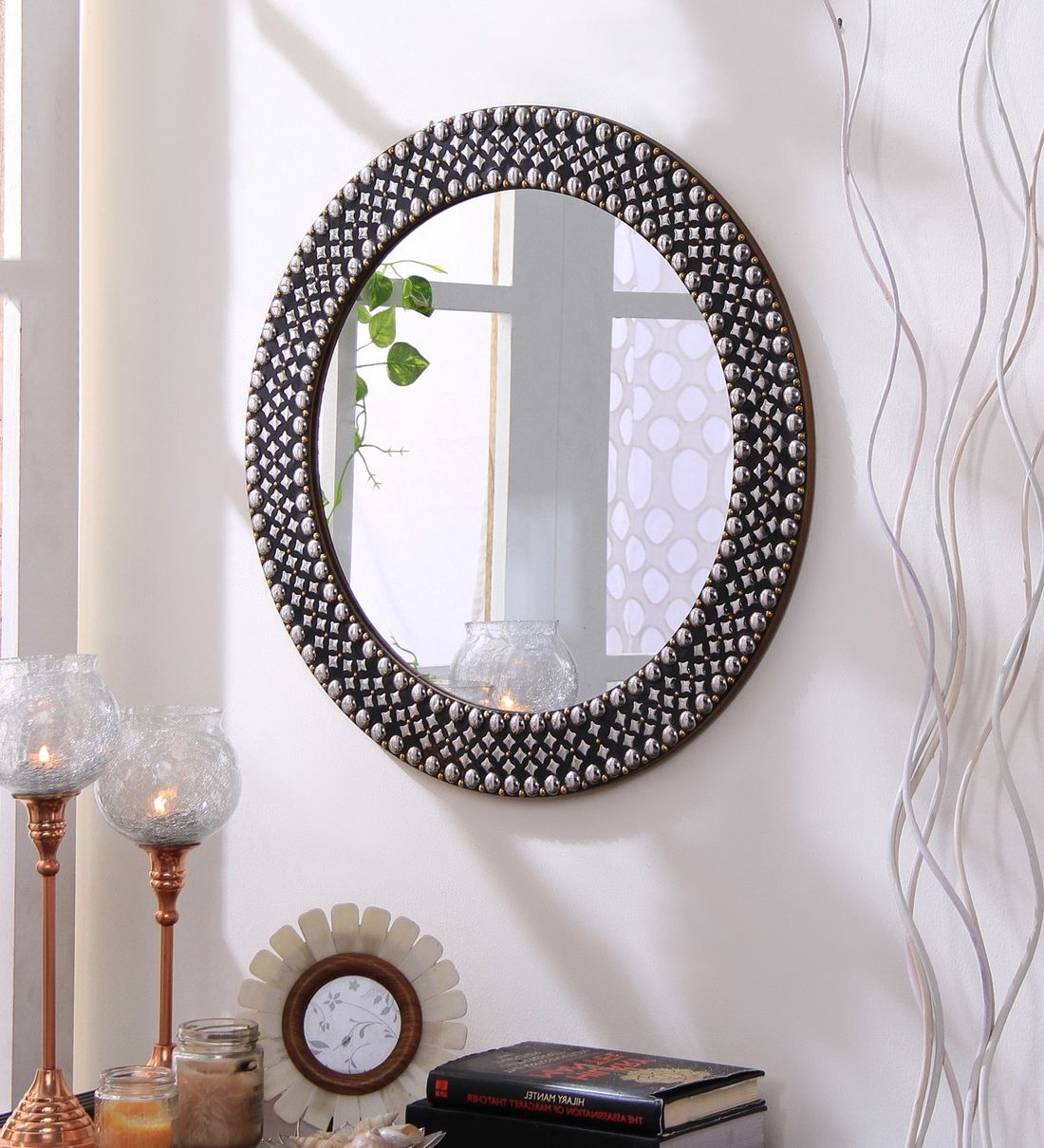 Current Buy Solid Wood Round Wall Mirror In Silver Colourhosley Online With Regard To Silver Rounded Cut Edge Wall Mirrors (View 4 of 15)