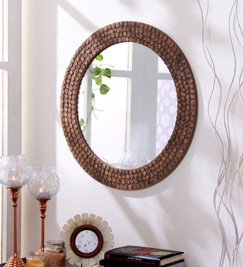 Current Chestnut Brown Wall Mirrors Within Buy Engineered Wood Round Wall Mirror In Brown Colourhosley Online (View 9 of 15)