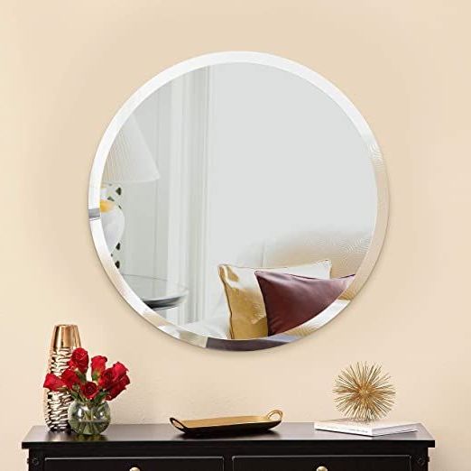 Current Crown Frameless Beveled Wall Mirrors Regarding Amazon: Mirror Trend 28 Inches Round Frameless Mirror Large Beveled (View 15 of 15)
