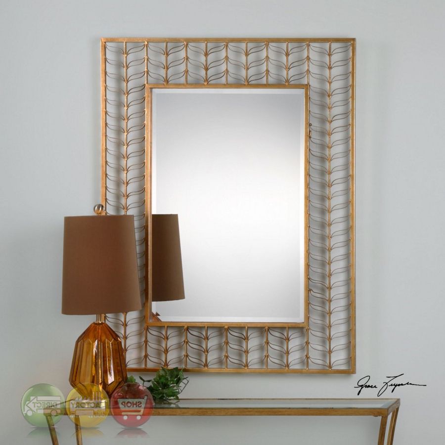 Current Dark Gold Rectangular Wall Mirrors Pertaining To Phyllida Artistic Rectangular Mirror With Gold Leaf Pattern Metal Frame (View 1 of 15)