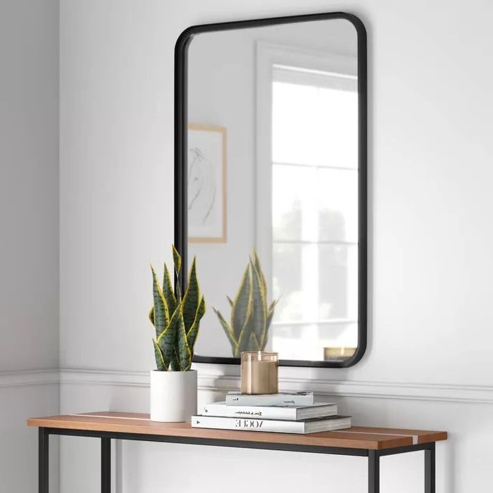 Current Matte Black Metal Rectangular Wall Mirrors For 24" X 30" Rectangular Decorative Wall Mirror With Rounded Corners Black (View 11 of 15)