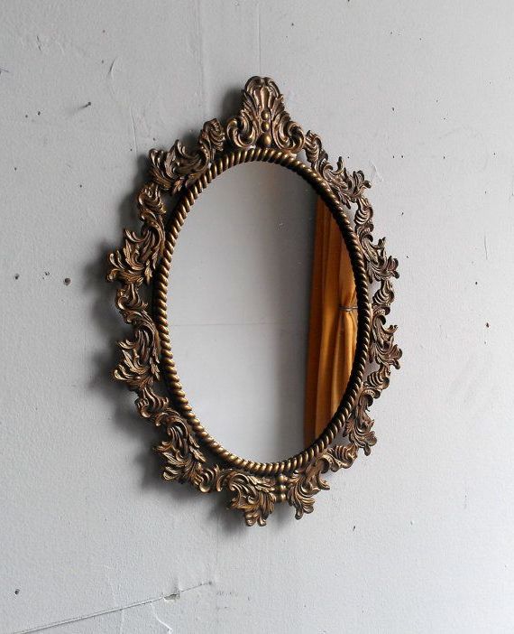 Current Oval Wall Mirror In Vintage Brass Italiansecretwindowmirrors, $38 For Antique Aluminum Wall Mirrors (View 8 of 15)