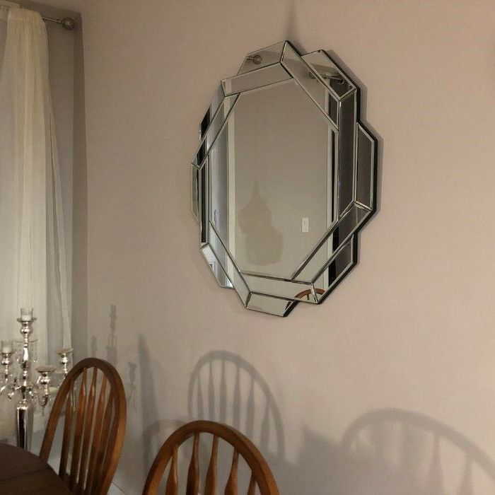 Current Printed Art Glass Wall Mirrors Pertaining To Wall Decor Round Beveled Mirror With Cut Glass Frame Wall Decorations (View 2 of 15)
