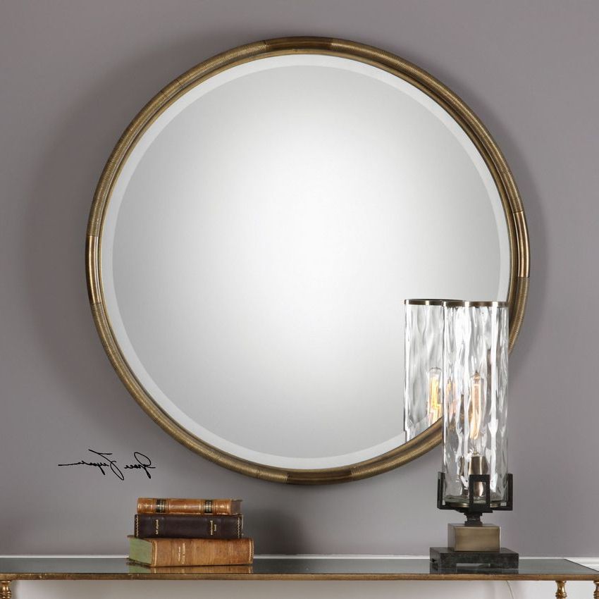 Current Round Classic Beveled Wall Mirror Traditional Antique Gold Frame In Antique Gold Scallop Wall Mirrors (View 12 of 15)
