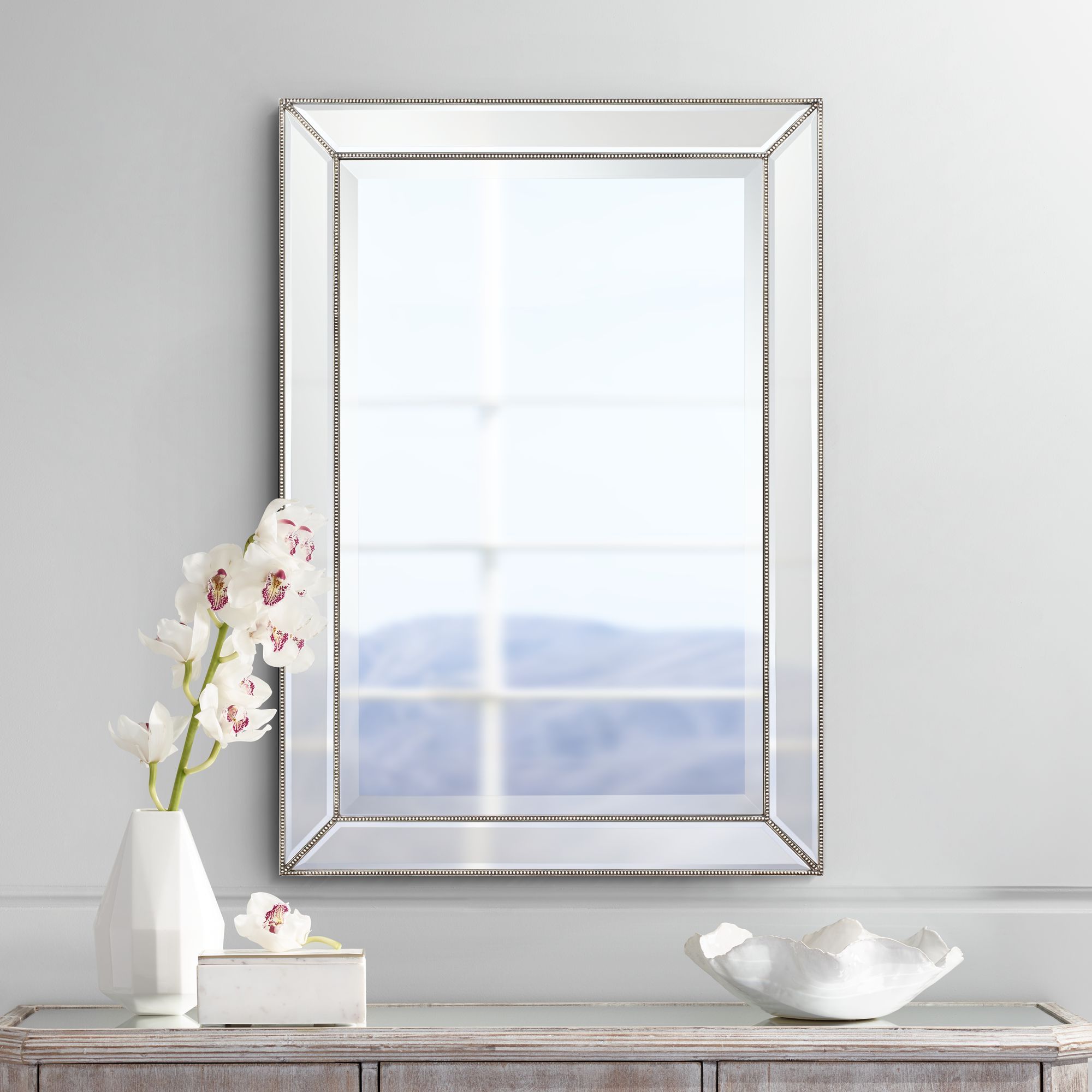 Current Silver Asymmetrical Wall Mirrors With Regard To Uttermost Roseau Silver Pewter 24" X 34" Beaded Wall Mirror – Walmart (View 13 of 15)