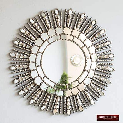 Current Silver Rounded Cut Edge Wall Mirrors With Regard To Amazon: Silver Round Sunburst Wall Mirror  (View 11 of 15)