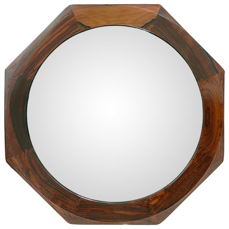 Danish Modern Rosewood Octagonal Mirror For Sale At 1stdibs Throughout 2019 Matte Black Octagonal Wall Mirrors (View 5 of 15)
