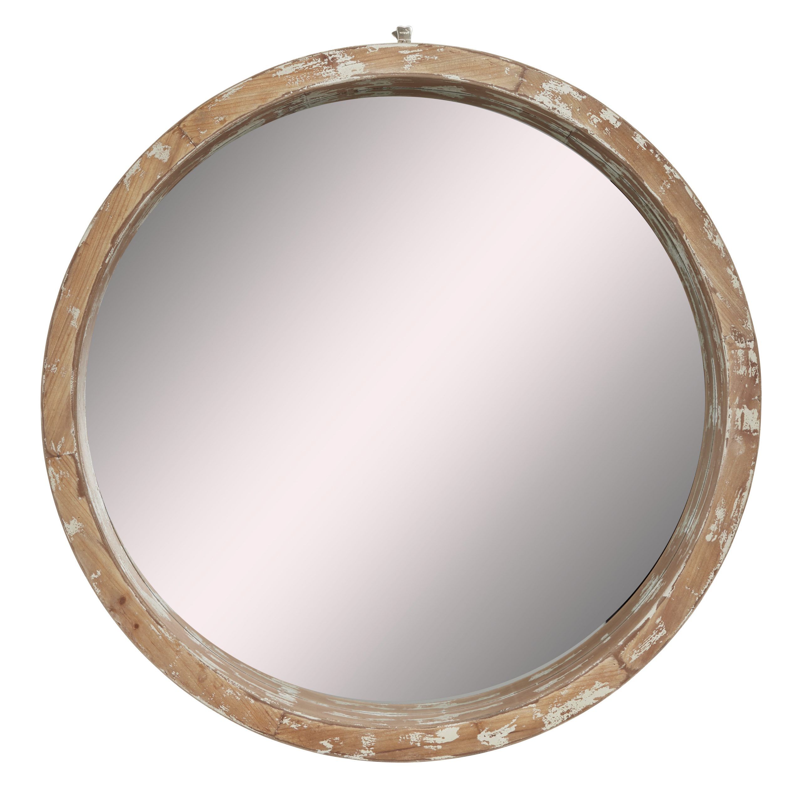 Decmode Vintage Style Distressed Large Round Wood Wall Mirror, 39" X 39 Intended For Current Round Stacked Wall Mirrors (View 3 of 15)