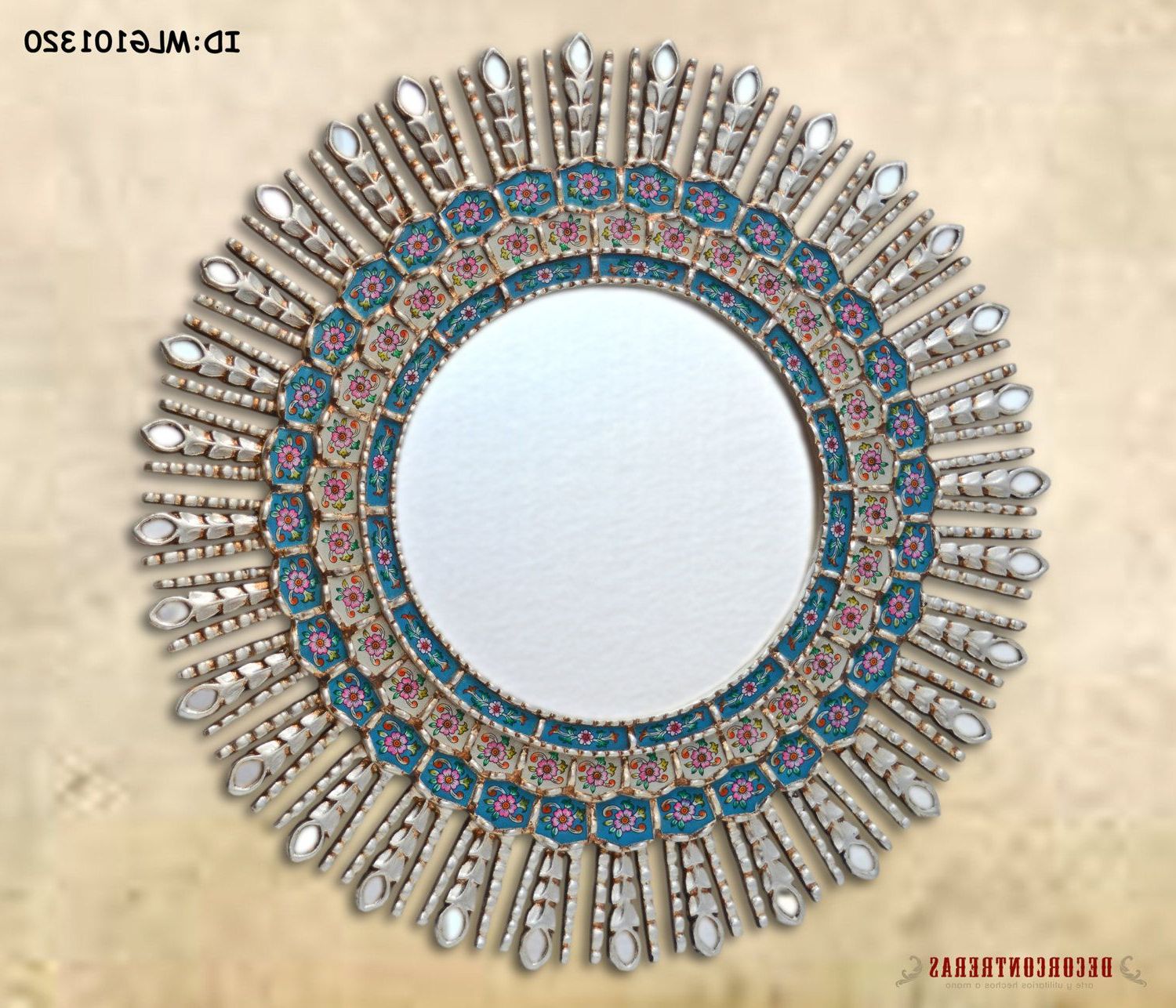 Decorative Silver Round Mirror 30inch, 'mistical Sunburst'  Wall Mirror With Popular Leaf Post Sunburst Round Wall Mirrors (View 11 of 15)