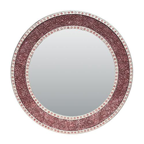 Decorshore 24 Inch Rose Gold Framed Wall Mirror, Round Crackled Glass Inside Well Known Free Floating Printed Glass Round Wall Mirrors (View 7 of 15)