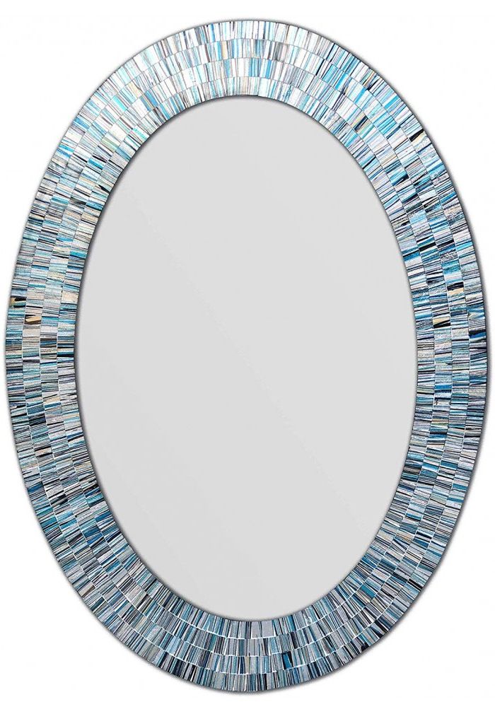 Decorshore Bohemian Rhapsody Coastal Blues Mosaic Mirror In Oval Shape In Latest Mosaic Oval Wall Mirrors (View 1 of 15)