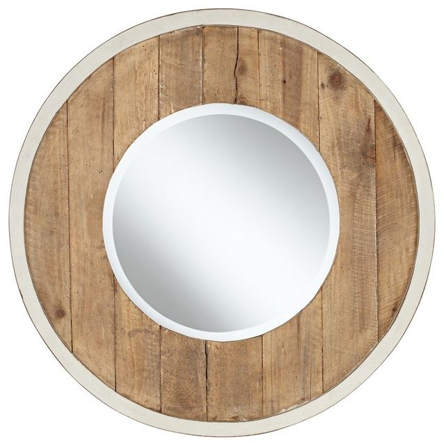 Distressed Black Round Wall Mirrors Intended For Famous Distressed White And Natural Wood 30" Round Wall Mirror – Traditional (View 8 of 15)