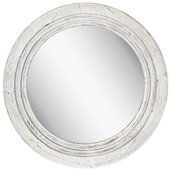 Distressed Round Mirror Large White Wood Wall Mount Bathroom Vanity In Most Popular Jagged Edge Round Wall Mirrors (View 13 of 15)
