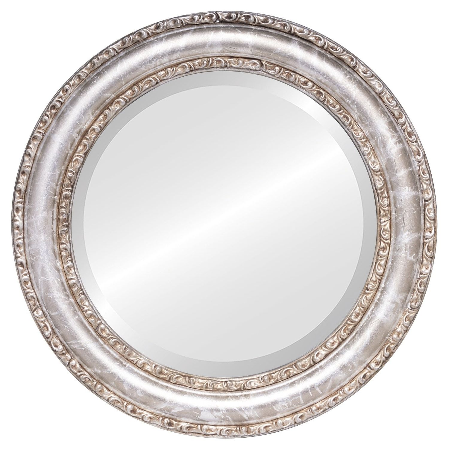 Dorset Framed Round Mirror In Champagne Silver – Antique Antique Silver With Regard To Newest Antique Gold Leaf Round Oversized Wall Mirrors (View 7 of 15)