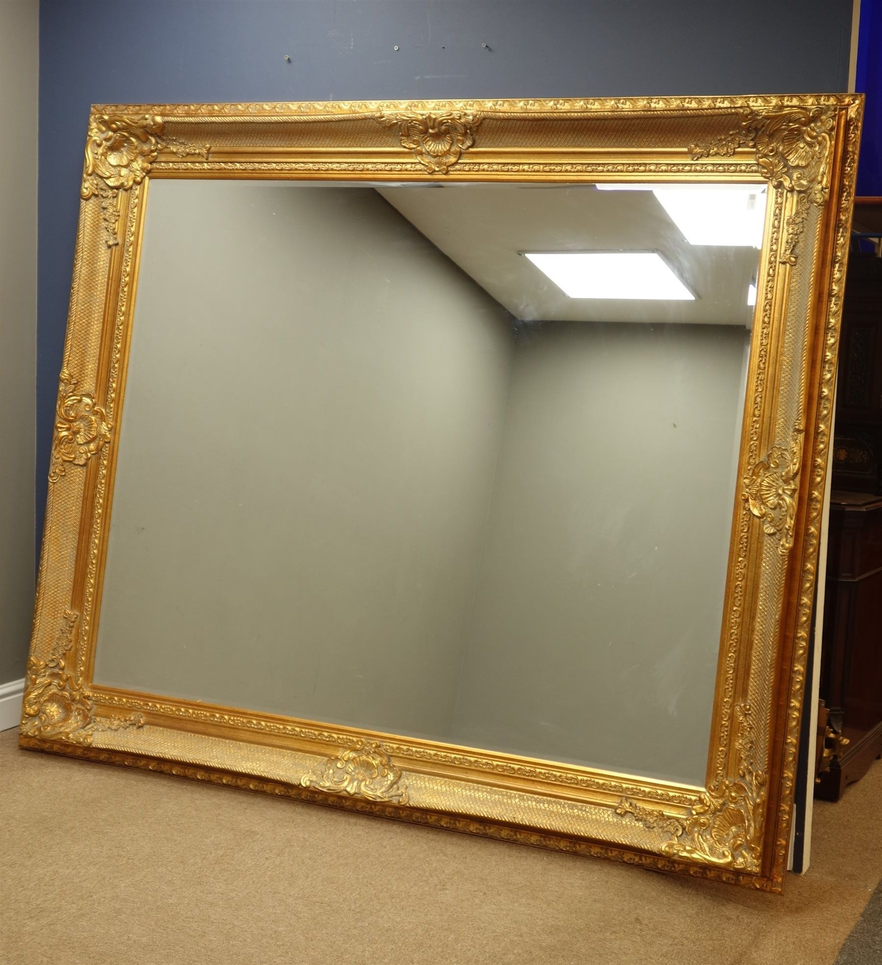 Edged Wall Mirrors Throughout Widely Used Large Rectangular Bevelled Edge Wall Mirror In Ornate Swept Gilt Frame (View 3 of 15)