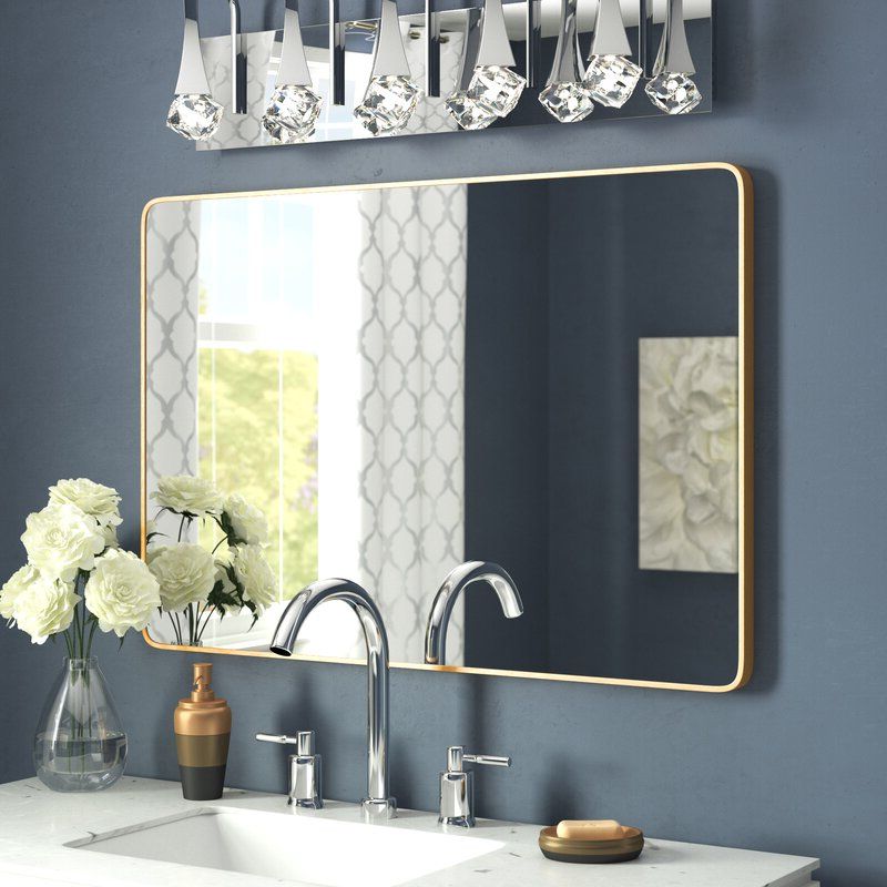 Everly Quinn Flippo Rectangular Round Corner Wall Mounted Bathroom Regarding Best And Newest Rounded Edge Rectangular Wall Mirrors (View 6 of 15)