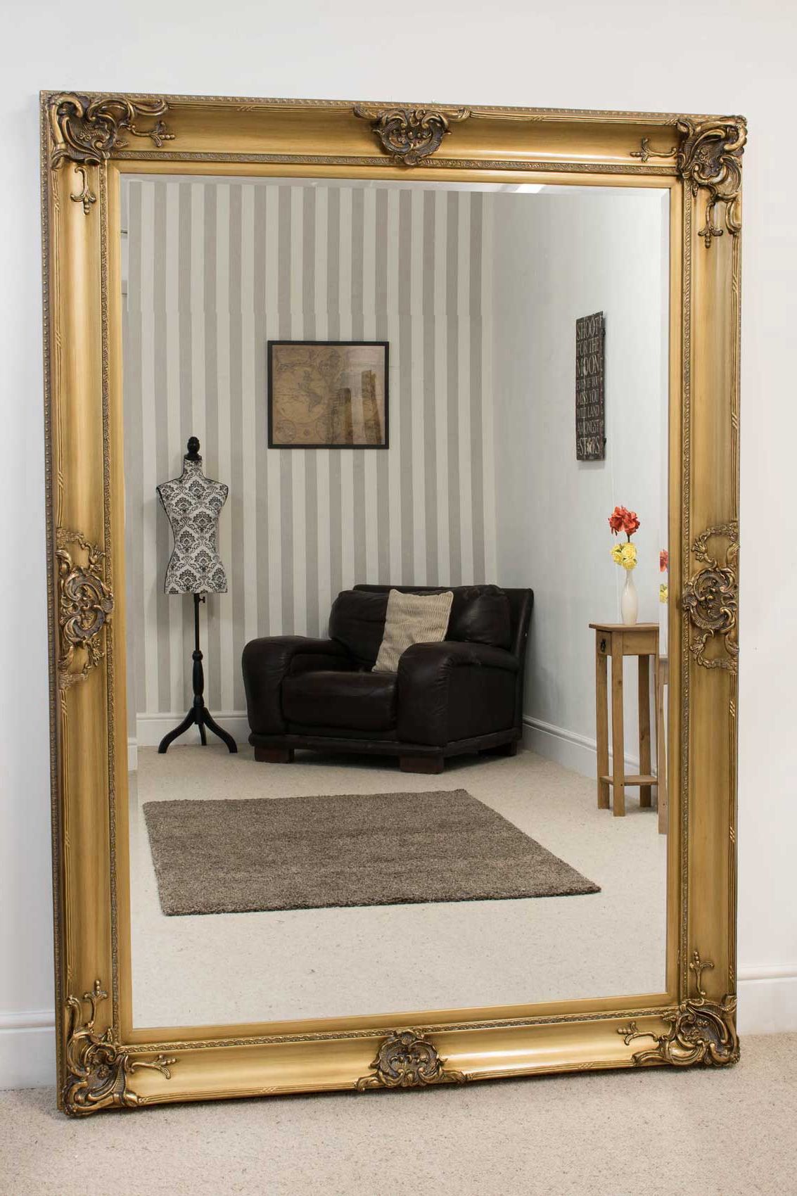 Extra Large Full Length Leaner Floor Gold Wall Mirror 7ft X 5ft 213 X With Regard To Trendy Gold Square Oversized Wall Mirrors (View 10 of 15)