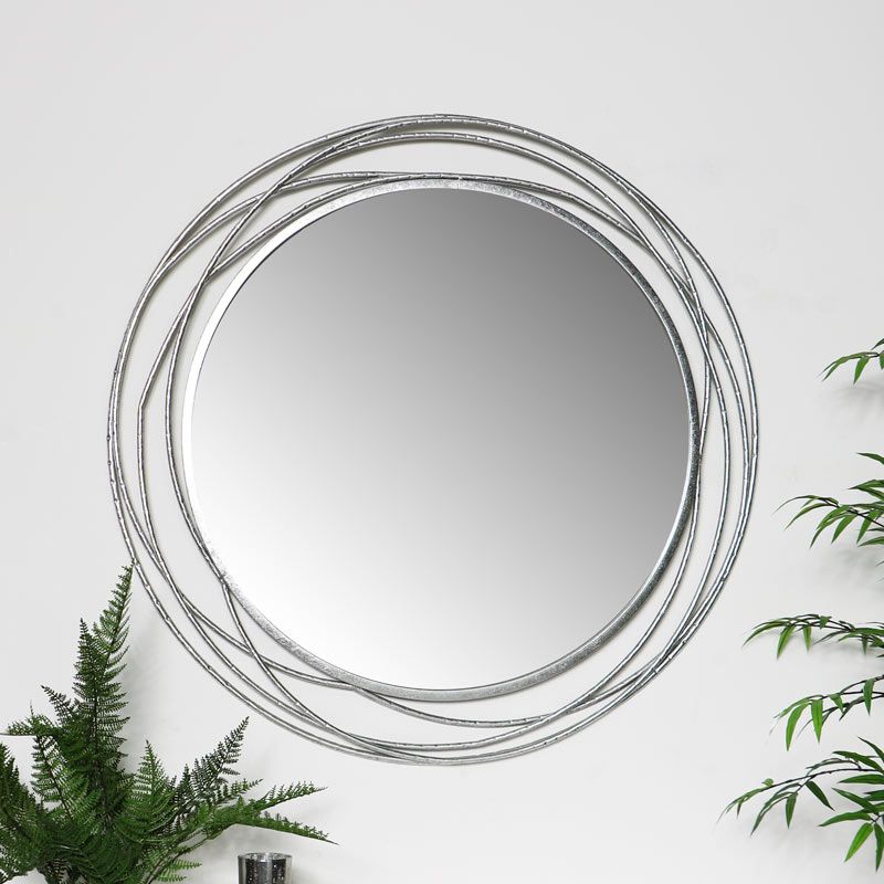 Extra Large Round Silver Wall Mirror Swirl Ornate Frame Vintage Chic In Most Recent Metallic Silver Framed Wall Mirrors (View 11 of 15)