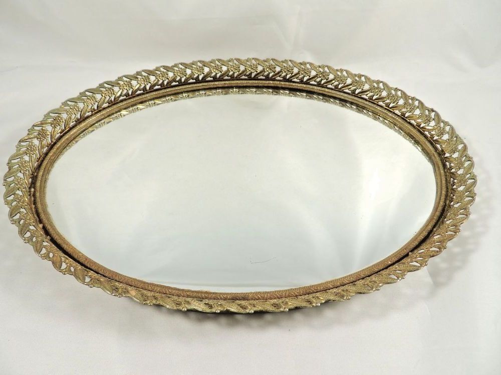 Famous Antique Gold Cut Edge Wall Mirrors Inside Vintage Anituque Vanity Oval Mirror Tray Or Wall Mirror Gold Ormolu (View 15 of 15)