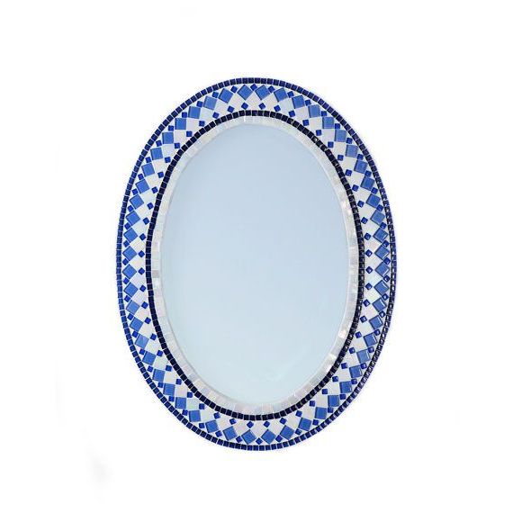 Famous Blue And White Oval Mosaic Wall Mirror / Geometric Mirror / Large With Regard To Mosaic Oval Wall Mirrors (View 13 of 15)
