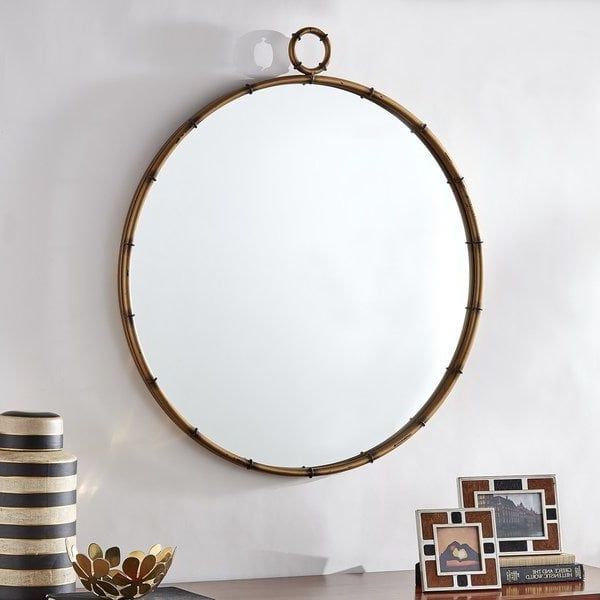 Famous Free Floating Printed Glass Round Wall Mirrors Throughout Shop Marza Antiqued Brass Finish Round Mirror With Decorative Ring (View 5 of 15)
