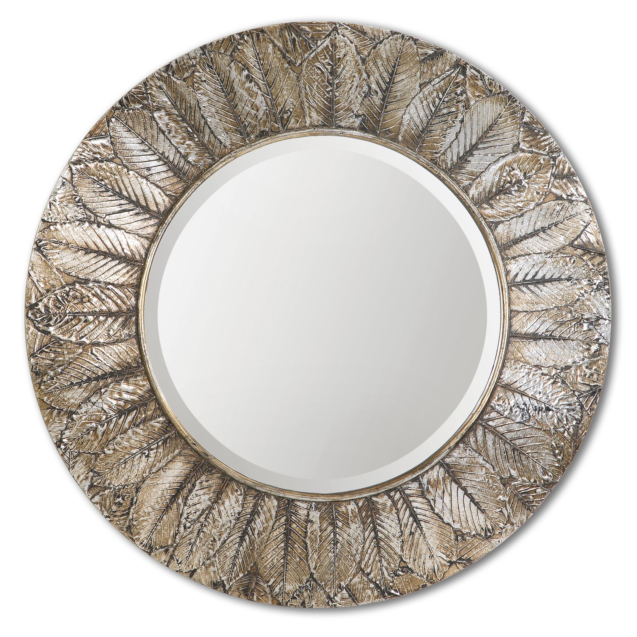 Famous Gold Leaf Floor Mirrors In Uttermost Foliage Round Silver Leaf Mirror (View 14 of 15)