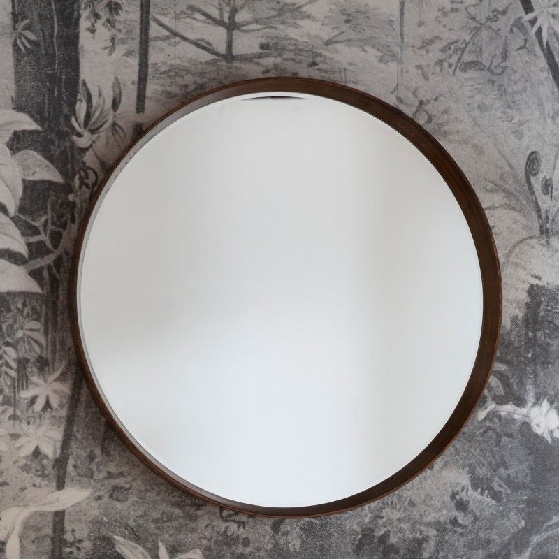 Famous Kalem Wooden Frame Round Wall Mirror, 100cm, Walnut For Wood Rounded Side Rectangular Wall Mirrors (View 7 of 15)