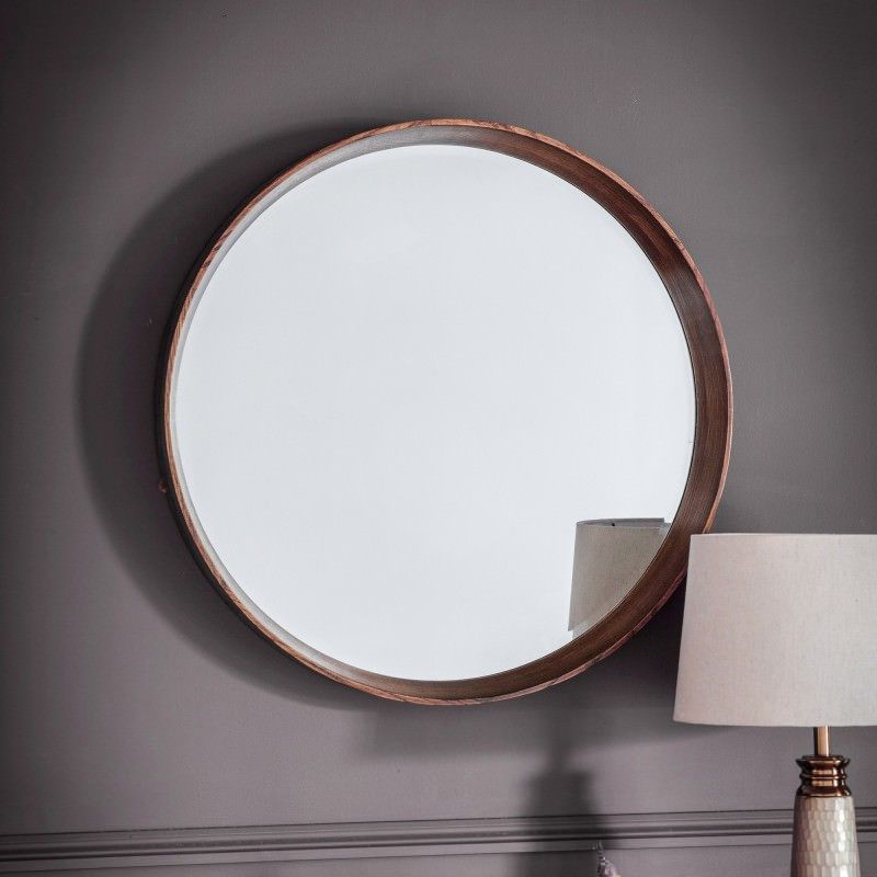 Famous Kalem Wooden Frame Round Wall Mirror, 74cm, Walnut With Free Floating Printed Glass Round Wall Mirrors (View 9 of 15)