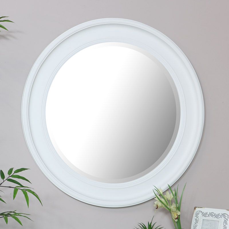Famous Shiny Black Round Wall Mirrors Within Large Round Vintage White Wall Mirror 80cm X 80cm (View 12 of 15)
