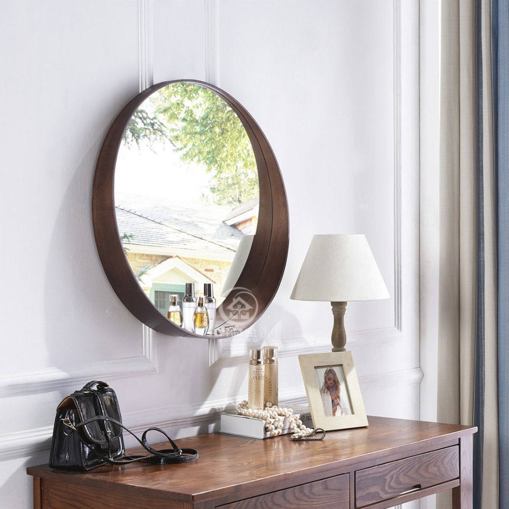 Famous Simple Round Wall Mirror Glass Console Makeup Vanity Mirror Wall In Round Bathroom Wall Mirrors (View 12 of 15)