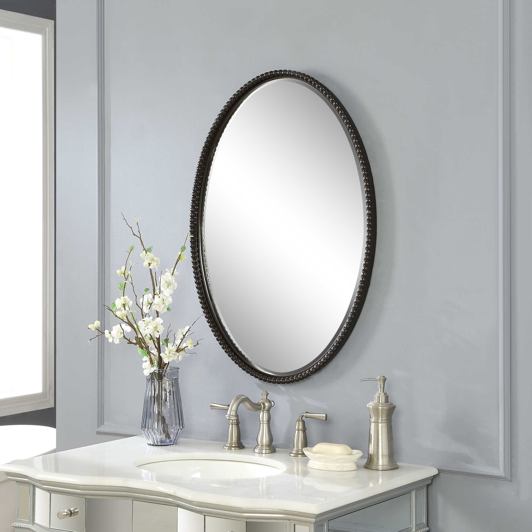 Famous Woven Bronze Metal Wall Mirrors With Regard To Bronze Beaded Metal Frame Edge Oval Wall Mirror 32"  (View 3 of 15)