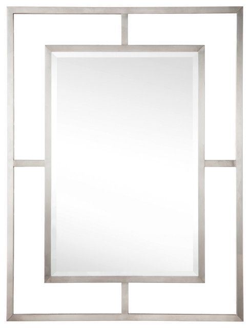 Fashionable Boston 30" Rectangular Mirror, Brushed Nickel – Contemporary – Bathroom Regarding Ultra Brushed Gold Rectangular Framed Wall Mirrors (View 1 of 15)