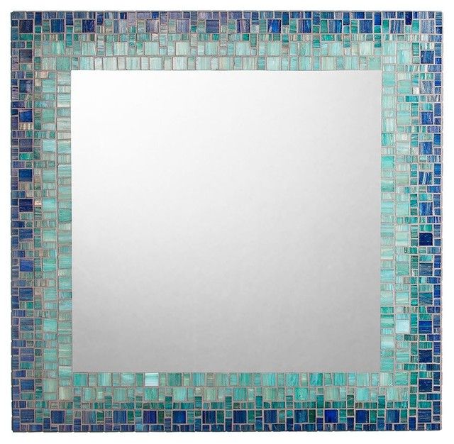 Fashionable Coastal Mosaic Mirror, Deep Blue, Sea Green, Light Teal – Beach Style With Regard To Blue Green Wall Mirrors (View 7 of 15)
