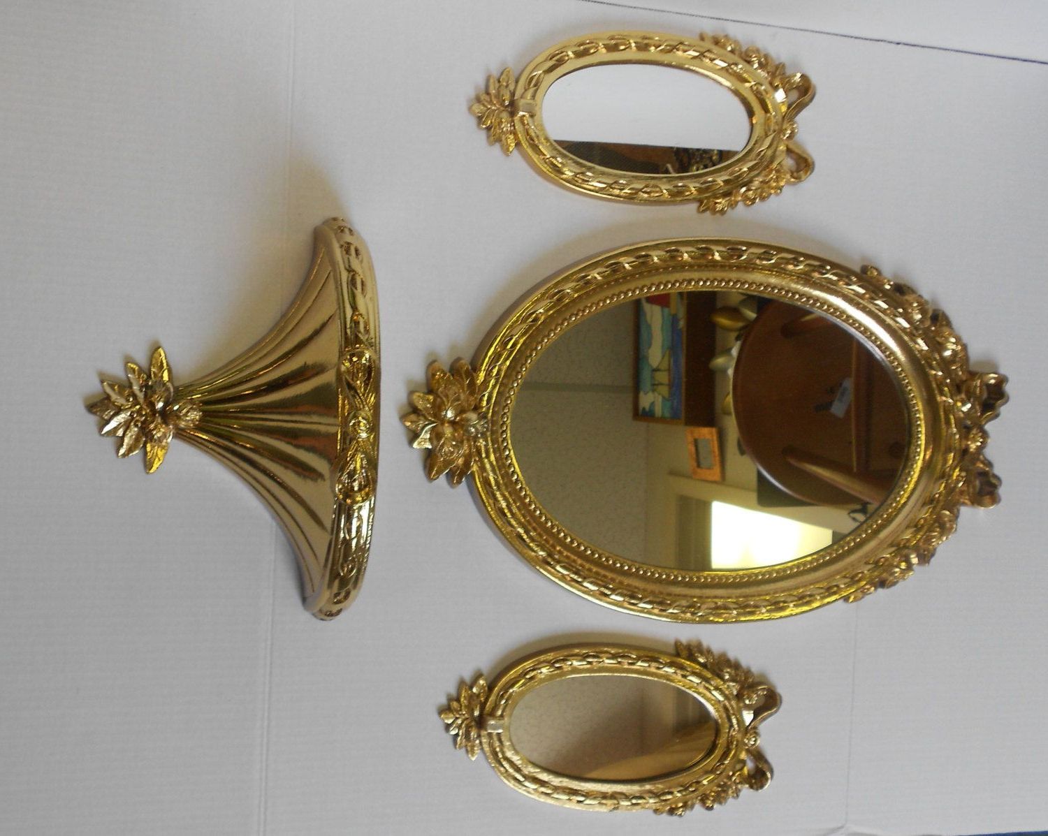 Fashionable Oval Wide Lip Wall Mirrors For Set Of 3 Vintage Oval Wall Mirrors And Sconce,three Wall Ornate Baroque (View 15 of 15)