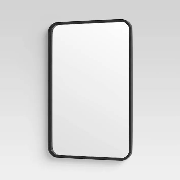 Fashionable Rounded Edge Rectangular Wall Mirrors With 24" X 30" Rectangular Decorative Wall Mirror With Rounded Corners Black (View 11 of 15)