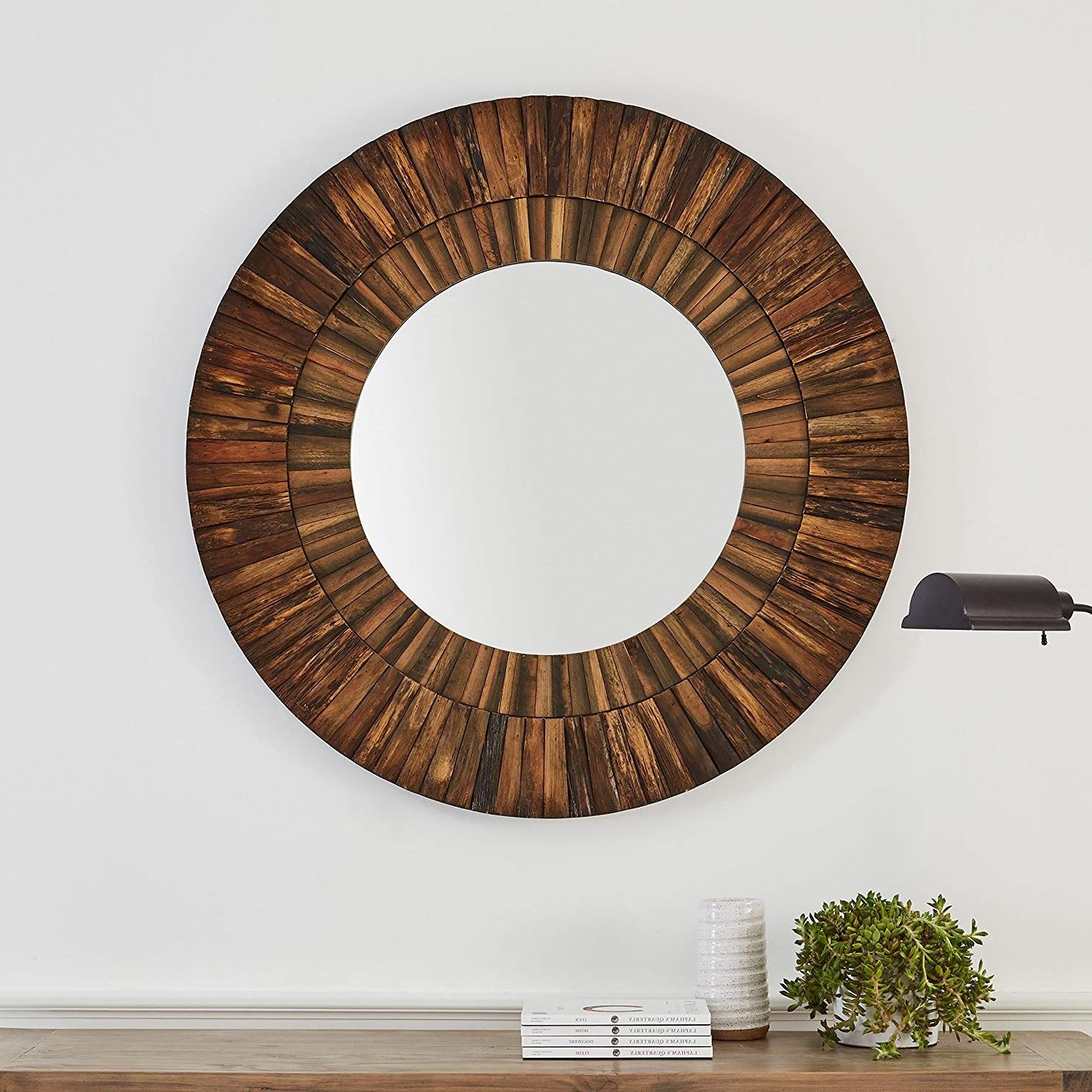 Fashionable Stone & Beam Round Layered Wood Mirror, 42" H, Dark Wood Finish – Wall Inside Organic Natural Wood Round Wall Mirrors (View 13 of 15)
