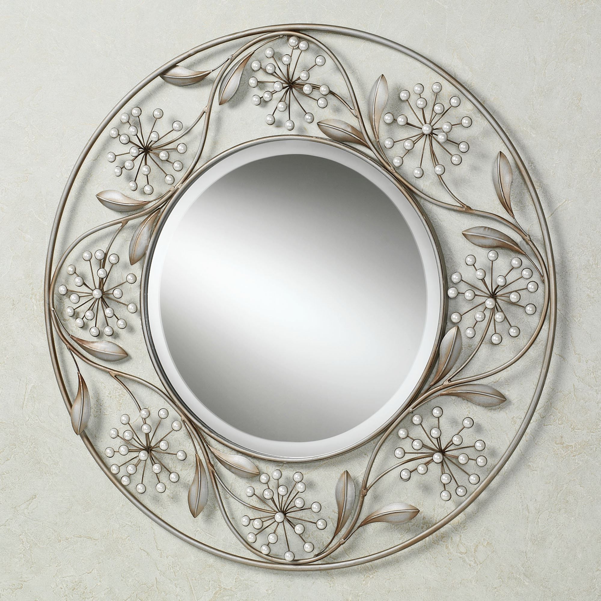 Fashionable Woven Metal Round Wall Mirrors For Pearlette Round Metal Wall Mirror (View 15 of 15)