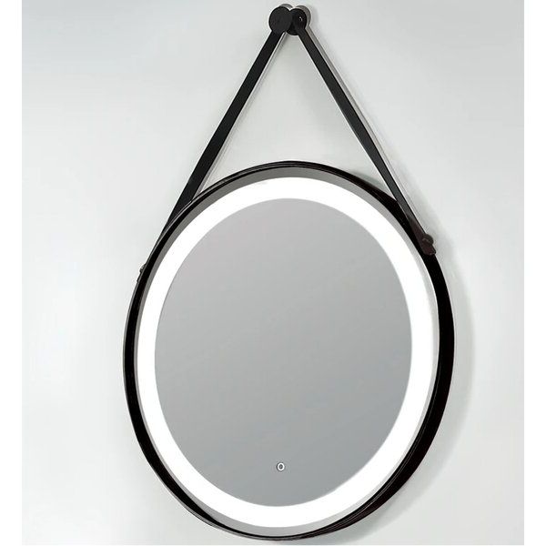 Favorite 17 Stories Bold Remaley Leather Strap Round Mirror With Led In Matte Regarding Matte Black Round Wall Mirrors (View 1 of 15)