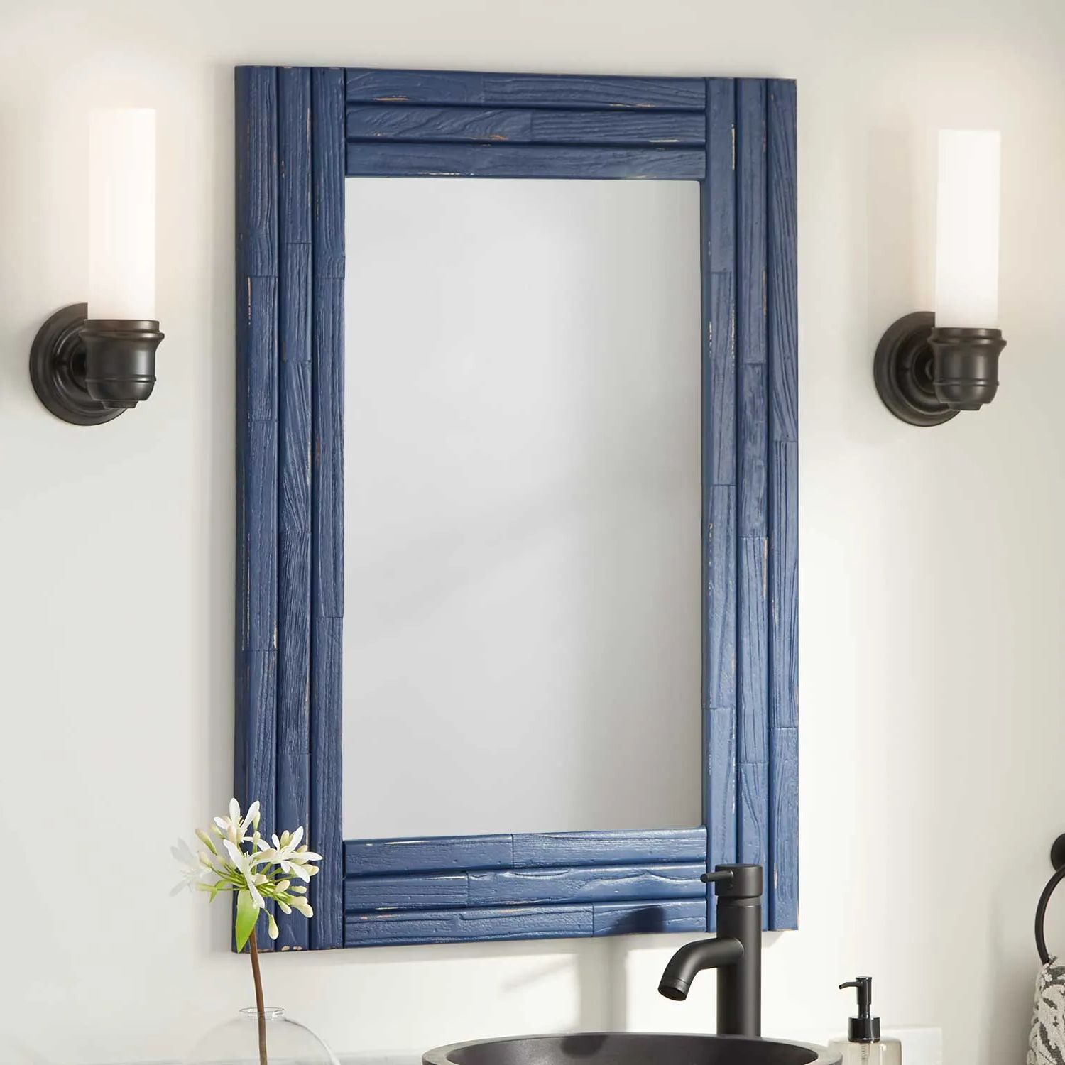 Favorite Benoist Reclaimed Wood Vanity Mirror – Rustic Navy Blue – Framed Regarding Tropical Blue Wall Mirrors (View 12 of 15)
