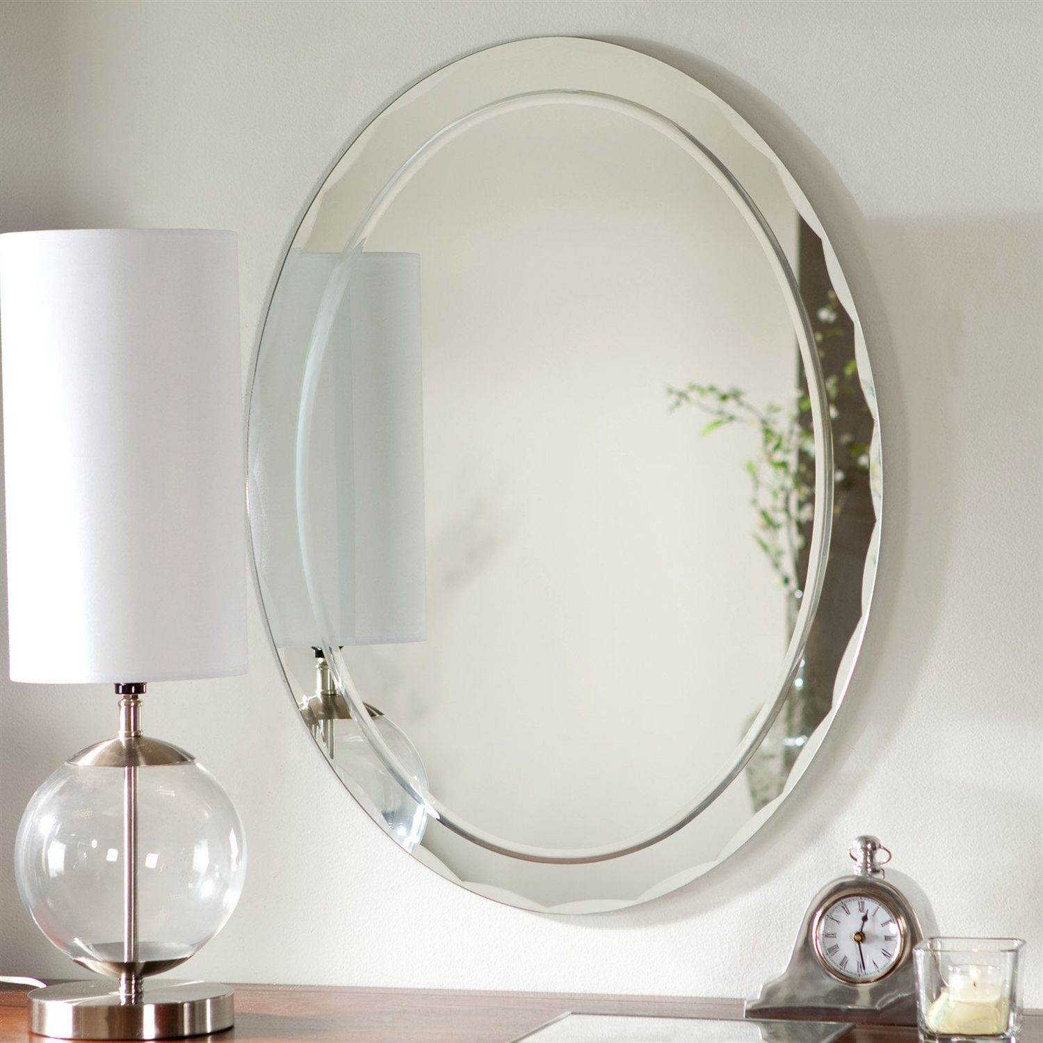 Favorite Frameless Tri Bevel Wall Mirrors In Oval Frameless Bathroom Vanity Wall Mirror With Beveled Edge Scallop Border (View 13 of 15)