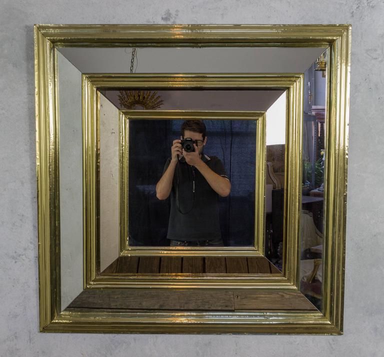 Favorite Gold Square Oversized Wall Mirrors In Large French, 1980s Square Brass Framed Mirror For Sale At 1stdibs (View 3 of 15)